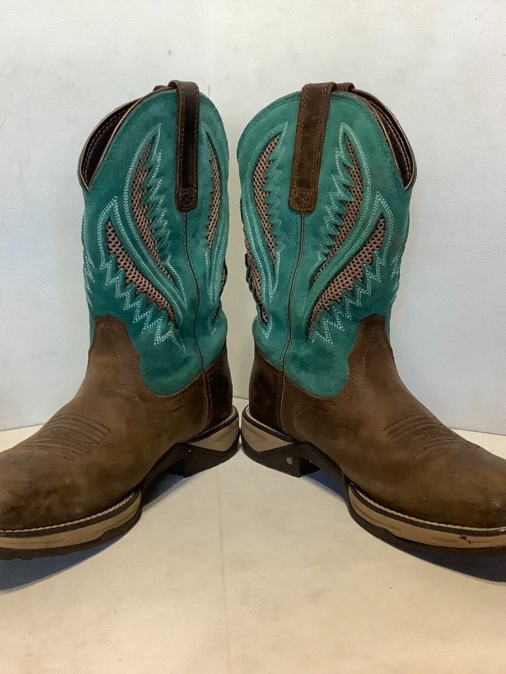 Women's Ariat Anthem VentTEK Boots Size 8 B Brown Turquoise Square Toe - Picture 4 of 12